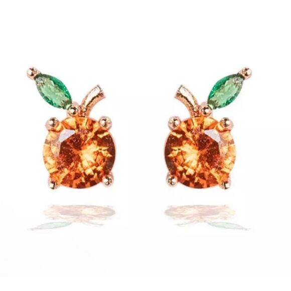Cute orange Fruit Stud Earrings Simple Jewelry Women Girl Gift Gold Summer - Picture 1 of 2